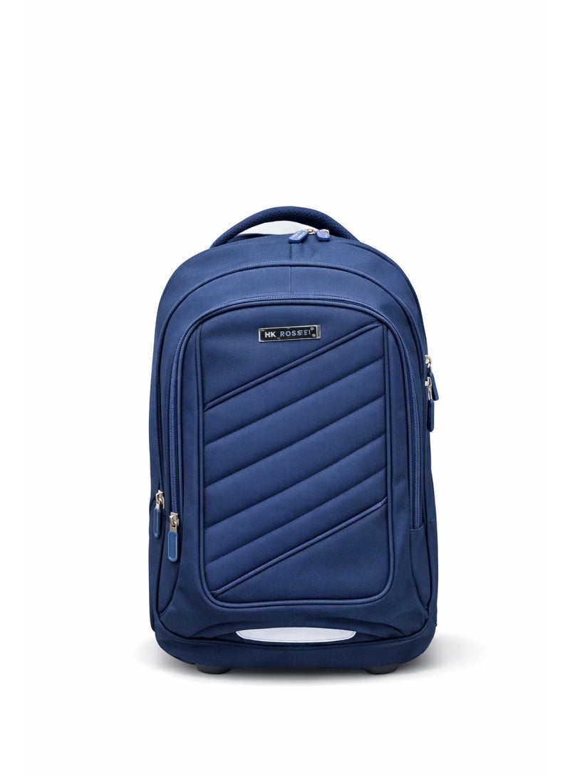 AODASI Premium School Trolley Backpack with Wheels & Retractable Handle â€“ Large Capacity, Laptop Compartment, Durable & Lightweight â€“ Navy Blue - Image 3